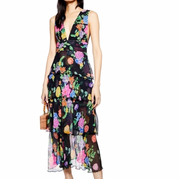 Topshop Dresses & Skirts - Topshop Freida Floral Pinafore Maxi Dress tiered